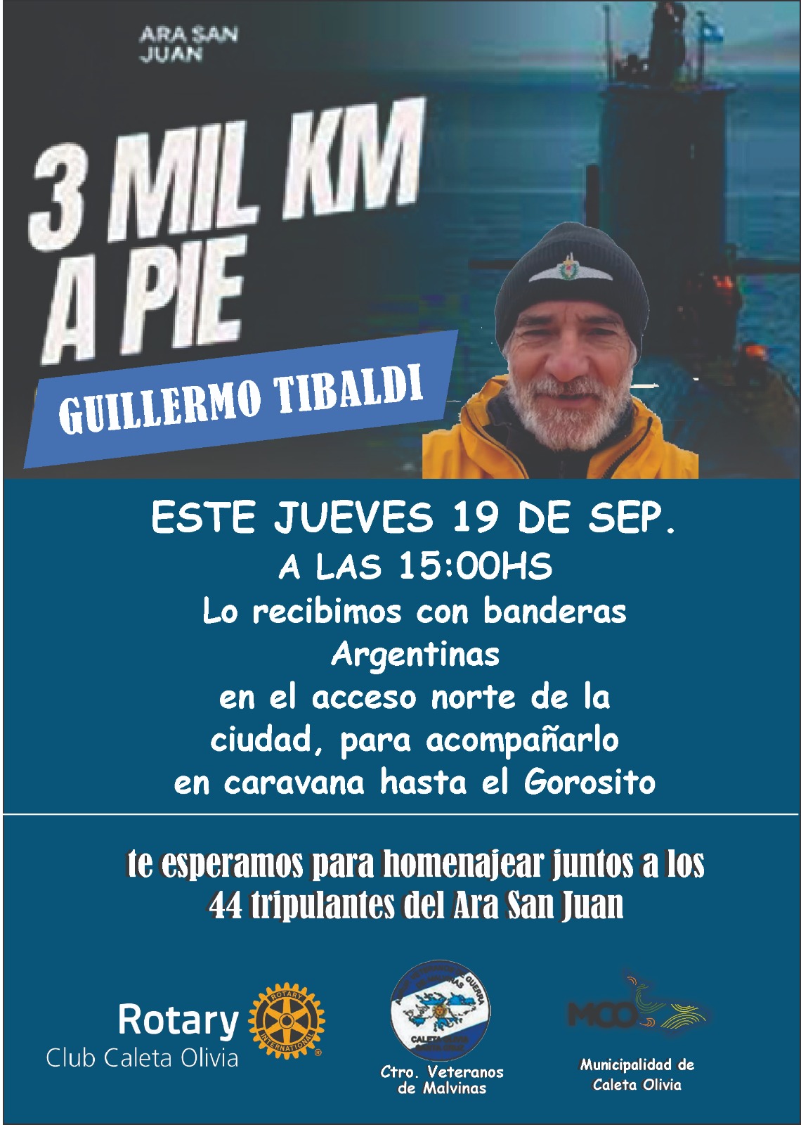 Invitan a la comunidad a recibir al ex comandante del ARA San Juan Guillermo Tibaldi